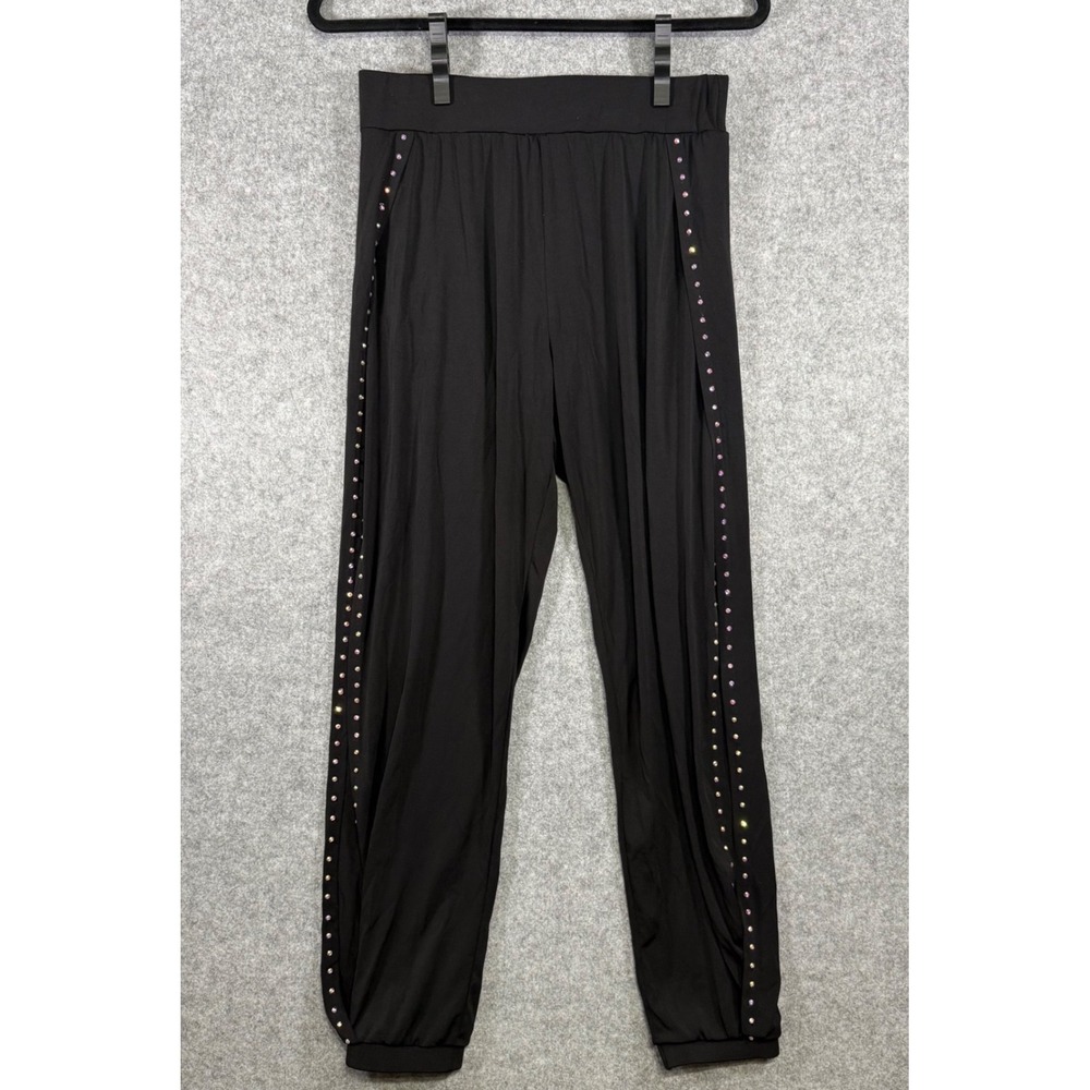 Weissman Dancewear Joggers Women Large Black Rhinestone Side Slit MJ12237